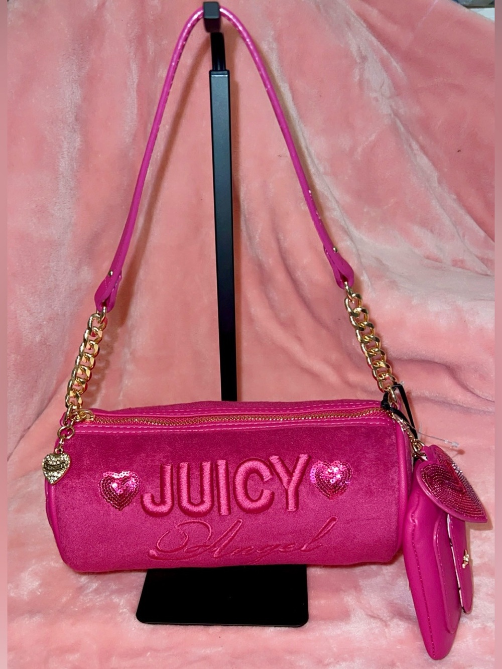 Juicy Couture ‘Juicy Angel’ Raspberry Mini Barrel Bag with Gold Chain